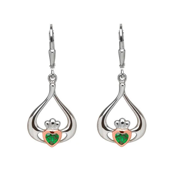 Claddagh Green Stone Teardrop Earrings Irish Gold