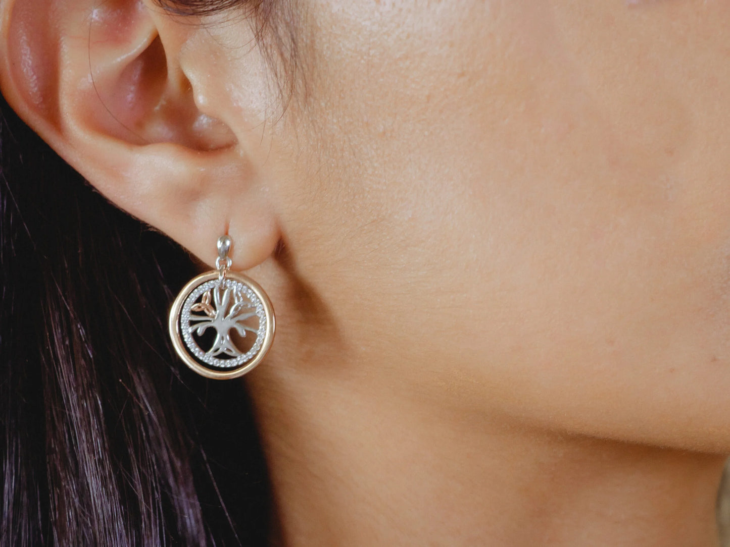 Celtic Tree of Life Earrings made Sterling Silver, Irish Rose Gold  Cubic Zirconia