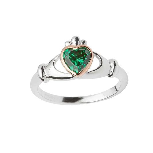 Claddagh Green Stone Ring with Irish Gold