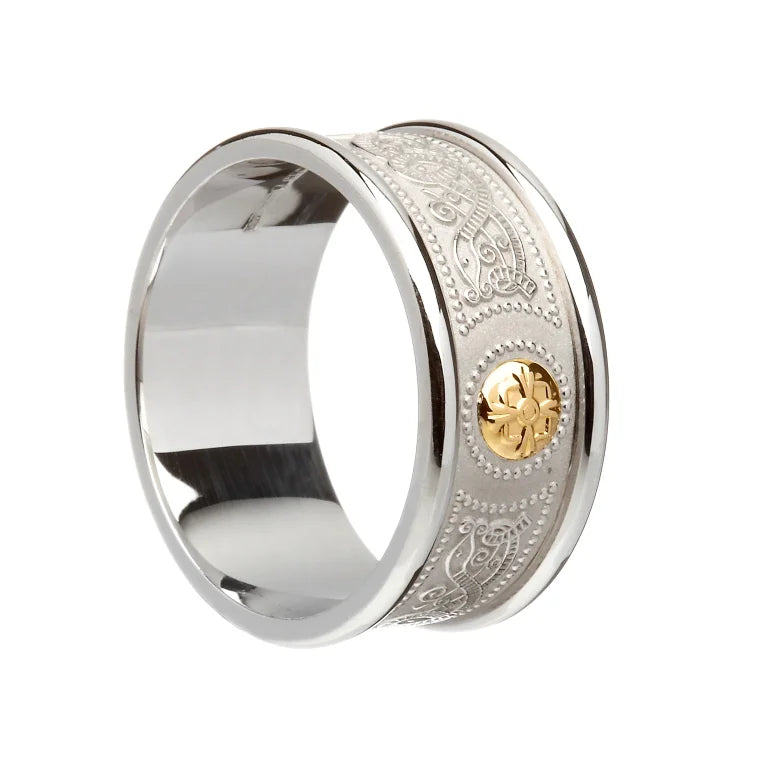 Celtic Shield Band with Rare Irish Gold Boss