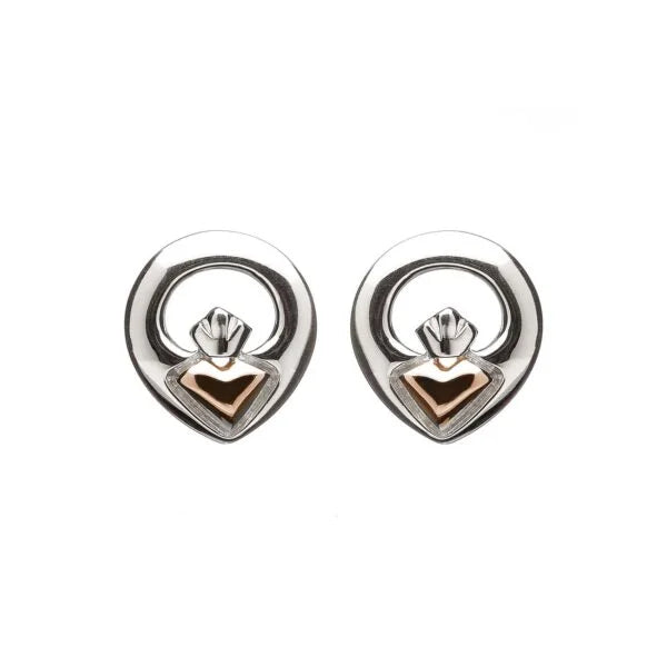 Iconic Claddagh Stud Earrings with Irish Rose Gold