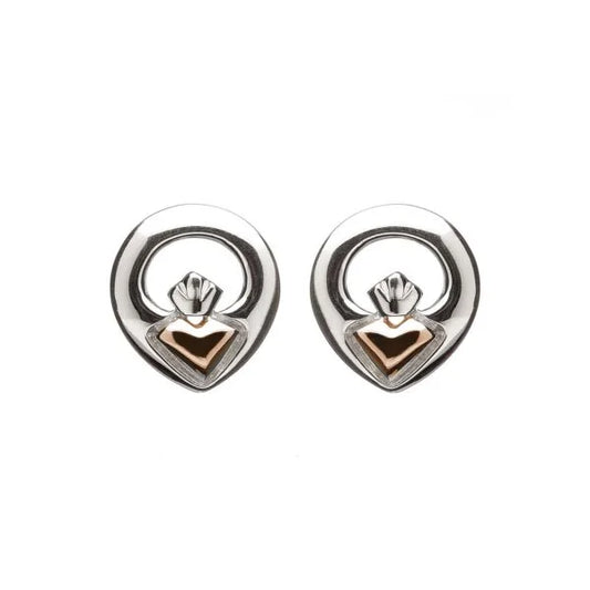 Iconic Claddagh Stud Earrings with Irish Rose Gold