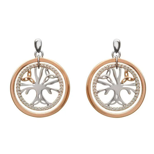 Celtic Tree of Life Earrings made Sterling Silver, Irish Rose Gold  Cubic Zirconia