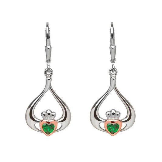 Claddagh Green Stone Teardrop Earrings Irish Gold