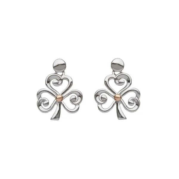 Sterling Silver Shamrock Earrings with Irish Gold