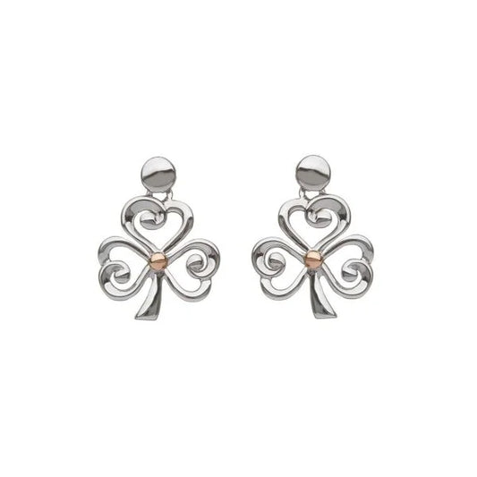 Sterling Silver Shamrock Earrings with Irish Gold