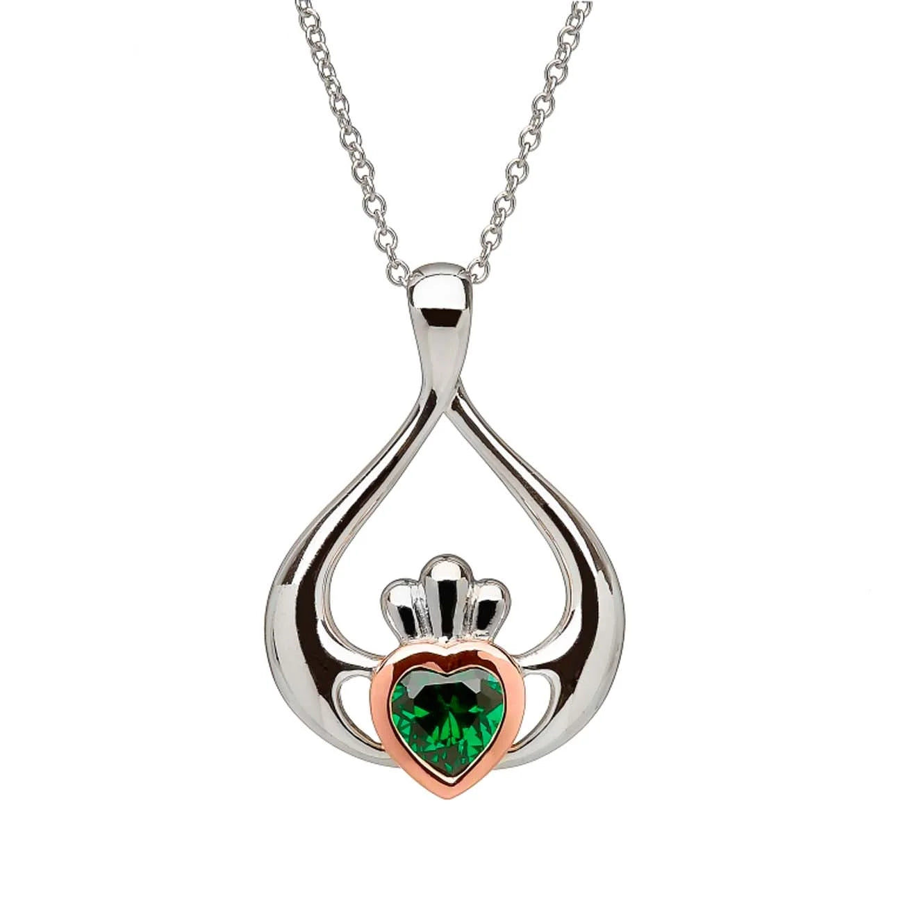Claddagh Pendant Heart Green Stone