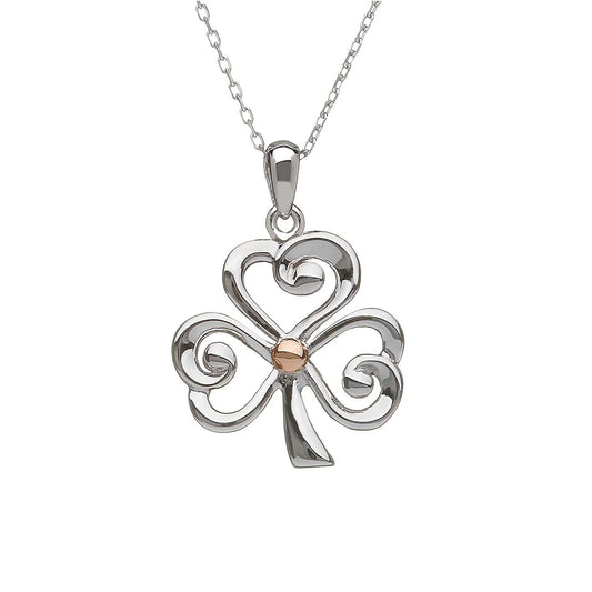 Sterling Silver Shamrock Pendant with Irish Gold Centre